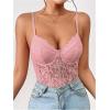 imageMilumia Womens Sexy Floral Lace Sheer Mesh Corset Bodysuit Spaghetti Strap Cami Tops Going OutAll Pink