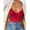 imageMilumia Womens Sexy Floral Lace Sheer Mesh Corset Bodysuit Spaghetti Strap Cami Tops Going OutAll Red