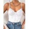 imageMilumia Womens Sexy Floral Lace Sheer Mesh Corset Bodysuit Spaghetti Strap Cami Tops Going OutAll White