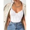 imageMilumia Womens Sexy Floral Lace Sheer Mesh Corset Bodysuit Spaghetti Strap Cami Tops Going OutAll White