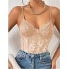 imageMilumia Womens Sexy Floral Lace Sheer Mesh Corset Bodysuit Spaghetti Strap Cami Tops Going OutApricot