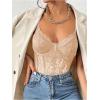 imageMilumia Womens Sexy Floral Lace Sheer Mesh Corset Bodysuit Spaghetti Strap Cami Tops Going OutApricot
