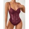 imageMilumia Womens Sexy Floral Lace Sheer Mesh Corset Bodysuit Spaghetti Strap Cami Tops Going OutBurgundy