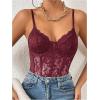 imageMilumia Womens Sexy Floral Lace Sheer Mesh Corset Bodysuit Spaghetti Strap Cami Tops Going OutBurgundy