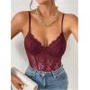 imageMilumia Womens Sexy Floral Lace Sheer Mesh Corset Bodysuit Spaghetti Strap Cami Tops Going OutBurgundy