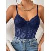 imageMilumia Womens Sexy Floral Lace Sheer Mesh Corset Bodysuit Spaghetti Strap Cami Tops Going OutDark Blue