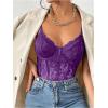 imageMilumia Womens Sexy Floral Lace Sheer Mesh Corset Bodysuit Spaghetti Strap Cami Tops Going OutDark Purple