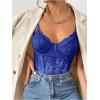imageMilumia Womens Sexy Floral Lace Sheer Mesh Corset Bodysuit Spaghetti Strap Cami Tops Going OutDeep Blue