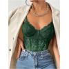 imageMilumia Womens Sexy Floral Lace Sheer Mesh Corset Bodysuit Spaghetti Strap Cami Tops Going OutDeep Green