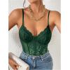 imageMilumia Womens Sexy Floral Lace Sheer Mesh Corset Bodysuit Spaghetti Strap Cami Tops Going OutDeep Green