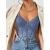 imageMilumia Womens Sexy Floral Lace Sheer Mesh Corset Bodysuit Spaghetti Strap Cami Tops Going OutDusty Blue