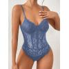 imageMilumia Womens Sexy Floral Lace Sheer Mesh Corset Bodysuit Spaghetti Strap Cami Tops Going OutDusty Blue
