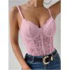 imageMilumia Womens Sexy Floral Lace Sheer Mesh Corset Bodysuit Spaghetti Strap Cami Tops Going OutGrey Pink