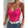 imageMilumia Womens Sexy Floral Lace Sheer Mesh Corset Bodysuit Spaghetti Strap Cami Tops Going OutHot Pink