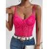 imageMilumia Womens Sexy Floral Lace Sheer Mesh Corset Bodysuit Spaghetti Strap Cami Tops Going OutHot Pink