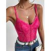 imageMilumia Womens Sexy Floral Lace Sheer Mesh Corset Bodysuit Spaghetti Strap Cami Tops Going OutHot Pink