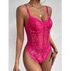 imageMilumia Womens Sexy Floral Lace Sheer Mesh Corset Bodysuit Spaghetti Strap Cami Tops Going OutHot Pink