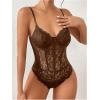 imageMilumia Womens Sexy Floral Lace Sheer Mesh Corset Bodysuit Spaghetti Strap Cami Tops Going OutLight Brown