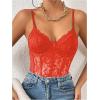 imageMilumia Womens Sexy Floral Lace Sheer Mesh Corset Bodysuit Spaghetti Strap Cami Tops Going OutOrange