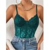 imageMilumia Womens Sexy Floral Lace Sheer Mesh Corset Bodysuit Spaghetti Strap Cami Tops Going OutTeal Blue