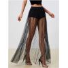 imageMilumia Womens Sheer Mesh Skirt See Through A Line High Waist Maxi SkirtBlack Striped