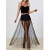 imageMilumia Womens Sheer Mesh Skirt See Through A Line High Waist Maxi SkirtBlack Striped