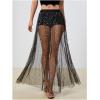 imageMilumia Womens Sheer Mesh Skirt See Through A Line High Waist Maxi SkirtGold Star