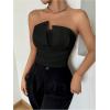imageMilumia Womens Strapless Ruched Bodysuit Elegant Sleeveless Slim Fit Work Bandeau TopBlack