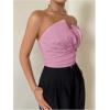 imageMilumia Womens Strapless Ruched Bodysuit Elegant Sleeveless Slim Fit Work Bandeau TopCoral Pink