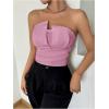 imageMilumia Womens Strapless Ruched Bodysuit Elegant Sleeveless Slim Fit Work Bandeau TopCoral Pink