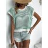 imageMilumia Womens Striped Short Sleeve Sweater Vest 2025 Summer Cap Sleeve Pullover Tank TopGreen Multi