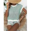 imageMilumia Womens Striped Short Sleeve Sweater Vest 2025 Summer Cap Sleeve Pullover Tank TopGreen Multi