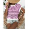 imageMilumia Womens Striped Short Sleeve Sweater Vest 2025 Summer Cap Sleeve Pullover Tank TopHot Pink