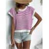 imageMilumia Womens Striped Short Sleeve Sweater Vest 2025 Summer Cap Sleeve Pullover Tank TopHot Pink