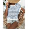 imageMilumia Womens Striped Short Sleeve Sweater Vest 2025 Summer Cap Sleeve Pullover Tank TopLight Blue