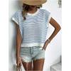 imageMilumia Womens Striped Short Sleeve Sweater Vest 2025 Summer Cap Sleeve Pullover Tank TopLight Blue