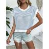 imageMilumia Womens Striped Short Sleeve Sweater Vest 2025 Summer Cap Sleeve Pullover Tank TopLight Blue