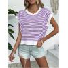 imageMilumia Womens Striped Short Sleeve Sweater Vest 2025 Summer Cap Sleeve Pullover Tank TopPurple