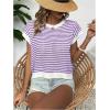 imageMilumia Womens Striped Short Sleeve Sweater Vest 2025 Summer Cap Sleeve Pullover Tank TopPurple