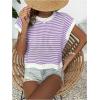 imageMilumia Womens Striped Short Sleeve Sweater Vest 2025 Summer Cap Sleeve Pullover Tank TopPurple
