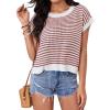 imageMilumia Womens Striped Short Sleeve Sweater Vest 2025 Summer Cap Sleeve Pullover Tank TopRed