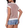 imageMilumia Womens Striped Short Sleeve Sweater Vest 2025 Summer Cap Sleeve Pullover Tank TopRed