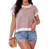 imageMilumia Womens Striped Short Sleeve Sweater Vest 2025 Summer Cap Sleeve Pullover Tank TopRed