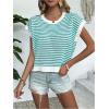 imageMilumia Womens Striped Short Sleeve Sweater Vest 2025 Summer Cap Sleeve Pullover Tank TopTeal Green