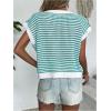 imageMilumia Womens Striped Short Sleeve Sweater Vest 2025 Summer Cap Sleeve Pullover Tank TopTeal Green