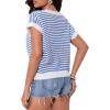 imageMilumia Womens Striped Short Sleeve Sweater Vest 2025 Summer Cap Sleeve Pullover Tank TopWhite and Blue