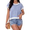 imageMilumia Womens Striped Short Sleeve Sweater Vest 2025 Summer Cap Sleeve Pullover Tank TopWhite and Blue
