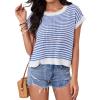 imageMilumia Womens Striped Short Sleeve Sweater Vest 2025 Summer Cap Sleeve Pullover Tank TopWhite and Blue