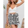 imageMilumia Womens Summer Boho Wrap Mini Skirt Allover Print High Waisted Knot Side Short Vacation Beach SkirtBlack