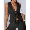 imageMilumia Womens Tie Bow Front Deep V Neck Denim Vest Sleeveless Jean JacketBlack